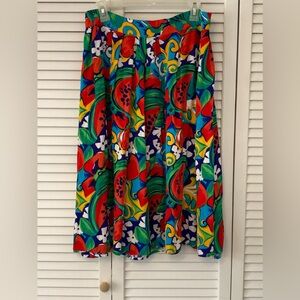 Chaus Vintage Vibrant Multicolor A-Line Rayon Skirt Size 16